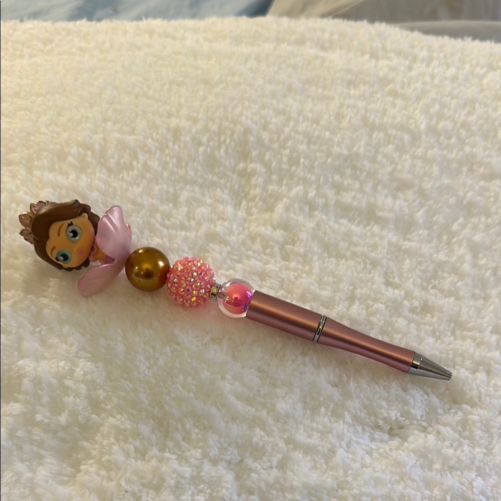 Princess Character Beaded Pen - Pink and Gold